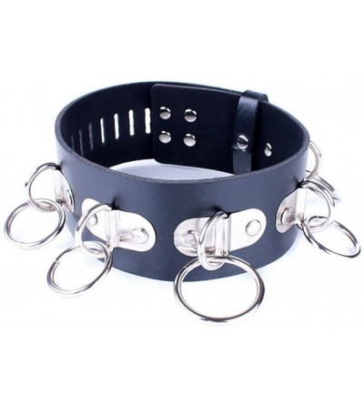 Restraints O Rings Restraint Neck Collar - Bondage Restraint Leather Lockable Collar with Metal Hanging O Rings Neck Belt BDS...
