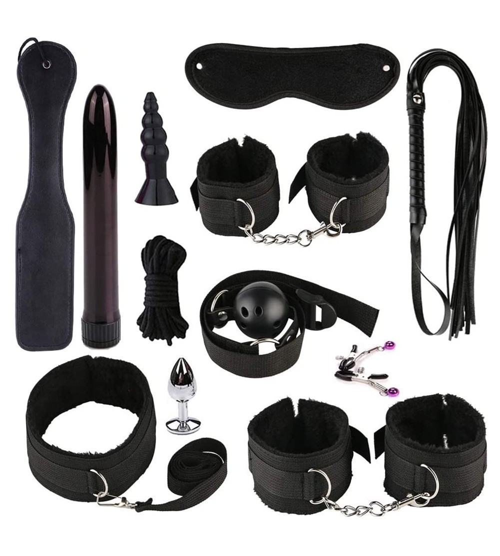Restraints Adult Fun 12PCS Restrain Kits Bed Game Play Set Leather Bondage Sets Biinding Amal Plugs Couple Kits (BK3) - Bk3 -...