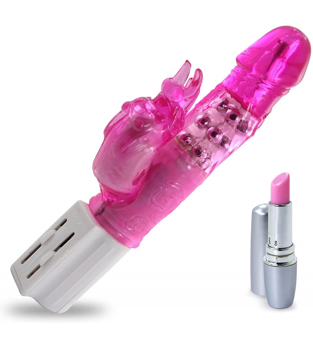 Dildos Pink Rabbit Vibrator Dragon Dream Multispeed Waterproof Swirling Shaft Clitoral Massager Bundle with Secret Lipstick -...