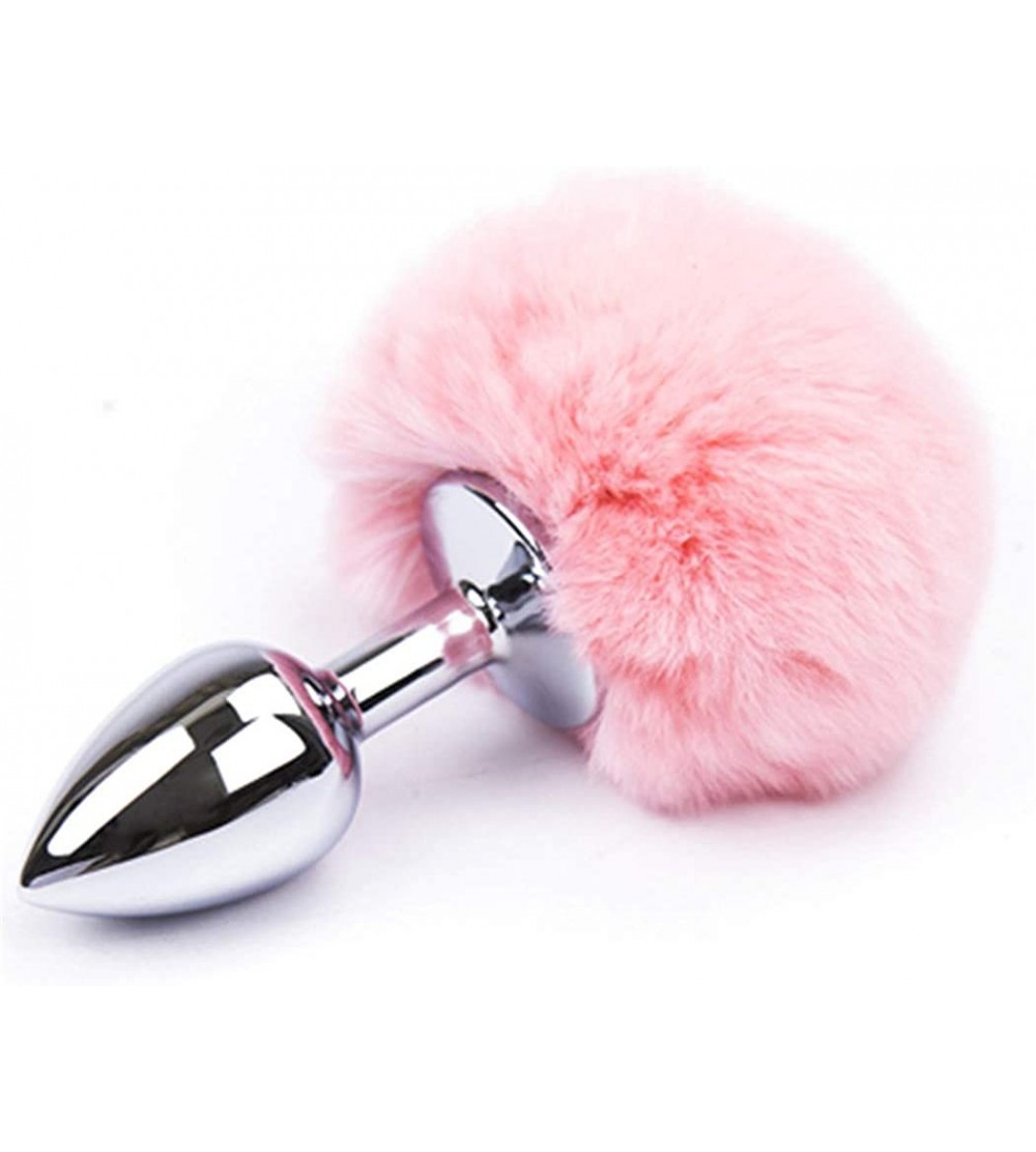Anal Sex Toys fun rabbit plush mellow white tail bu-tt toy plug The stainless steel head for gfity play for women - Pink - C0...