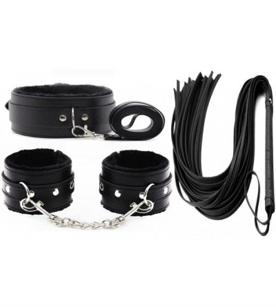 Restraints Durable Leather Tactical Handcuffs- Collar and Whip Fetish Bondage Restraints Set. - Black - CX189QQGEW6 $30.20