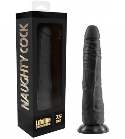 Dildos Naughty Cock Silicone Dildo - Slim- Realistic- Suction Cup - Sex Toy for Beginners- Vaginal- and Anal - 7.5 Inch (Blac...