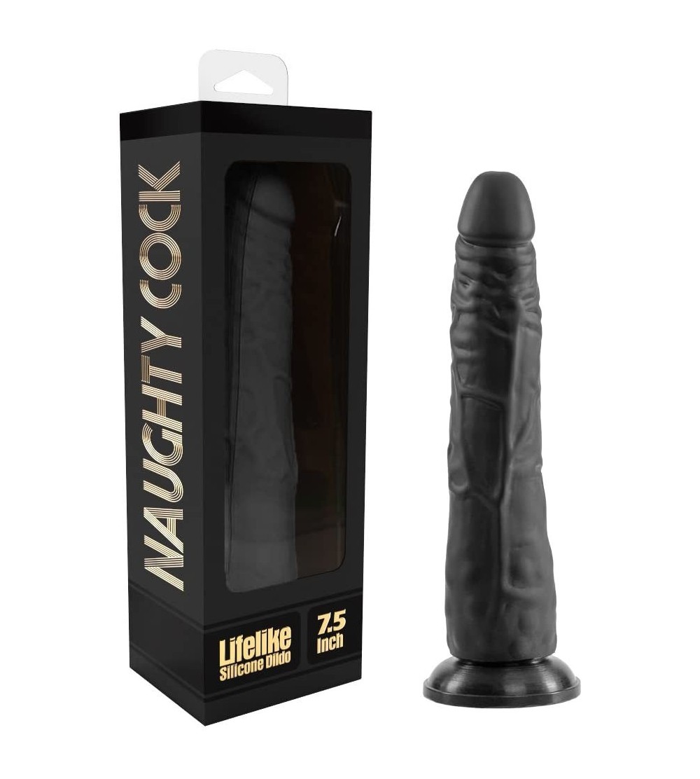 Dildos Naughty Cock Silicone Dildo - Slim- Realistic- Suction Cup - Sex Toy for Beginners- Vaginal- and Anal - 7.5 Inch (Blac...