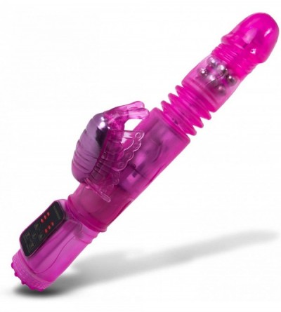 Vibrators Rabbit Vibrator Waterproof Thrusting Shaft Spinning Beads Clitoral Butterfly Pink - Pink - CC11EXGSTHP $13.77