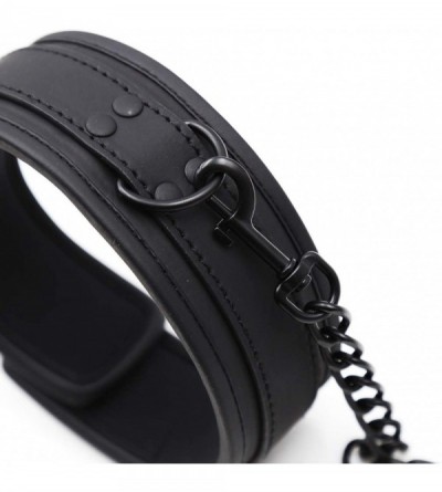 Restraints Black Leather Neck Cover Edge Sponge Pin Buckle with Dark Metal Traction Shackles BDSM Toys Cosplay TATcuican - C8...