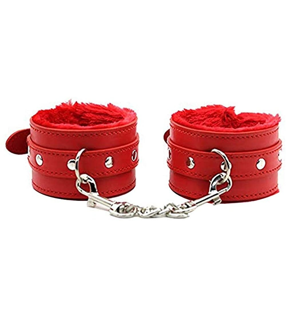 Restraints Soft Fur Leather Adjustable Handcuffs-Costume Accessoire - Red - C418A79QDWU $26.57