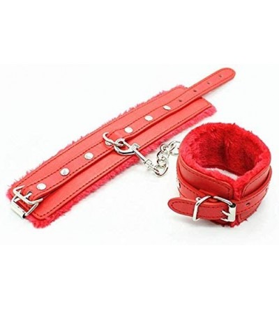 Restraints Soft Fur Leather Adjustable Handcuffs-Costume Accessoire - Red - C418A79QDWU $26.57