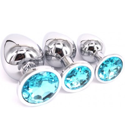 Anal Sex Toys 3 Pcs Jewelry Anal Plug Steel Metal Butt Plated Plug with Penis Condom- Light Blue - CK11T3CWYC5 $29.29
