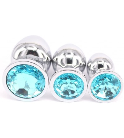 Anal Sex Toys 3 Pcs Jewelry Anal Plug Steel Metal Butt Plated Plug with Penis Condom- Light Blue - CK11T3CWYC5 $29.29