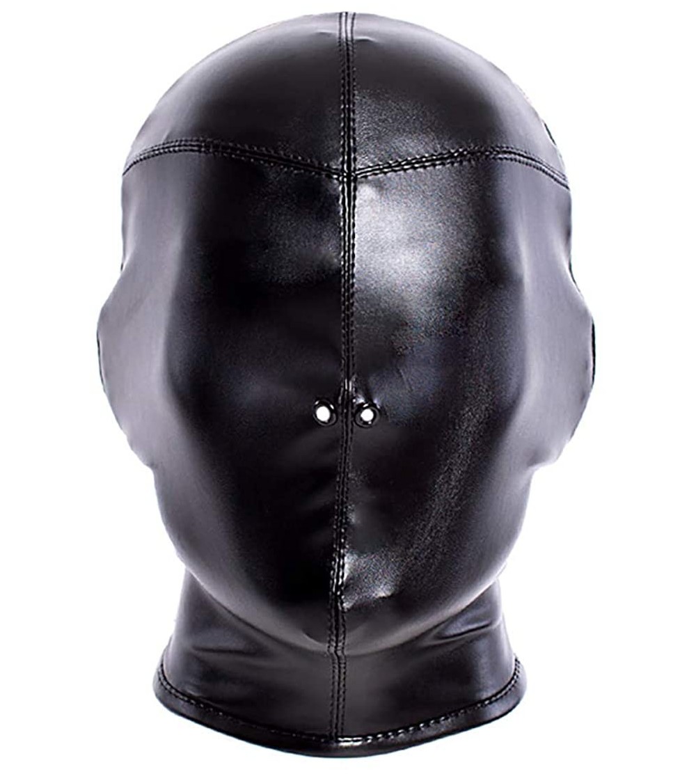 Blindfolds Leather Bondage Full Face Mask Head Hood Breathable Fetish Mask Restraint Head Hood Adult Sex Toys BDSM - Black - ...