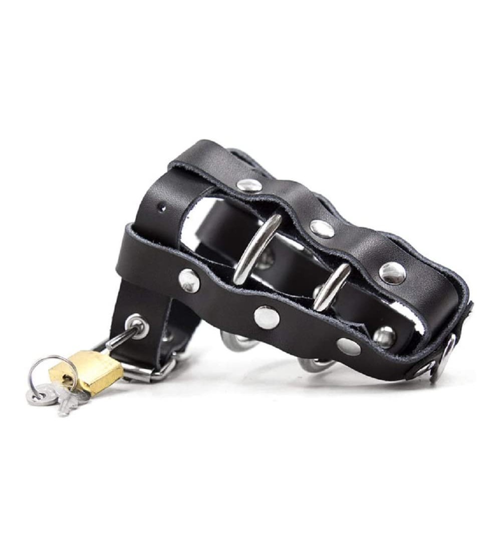 Chastity Devices Men Restraints Leather Sex Toy - Adjustable Buckle Cock Cage- Metal Locked Penis Ring Chastity Device (1 Loc...