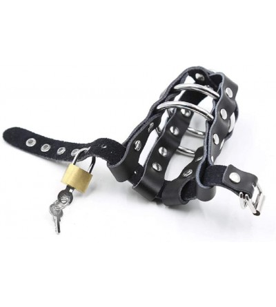 Chastity Devices Men Restraints Leather Sex Toy - Adjustable Buckle Cock Cage- Metal Locked Penis Ring Chastity Device (1 Loc...