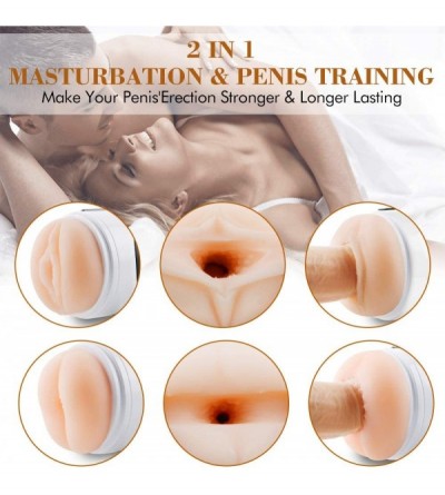 Male Masturbators Vibrating Male Masturbator Cup-2 in 1 Pocket Pussy Sex Toy with 3D Realistic Mouth Textured Vagina and Tigh...