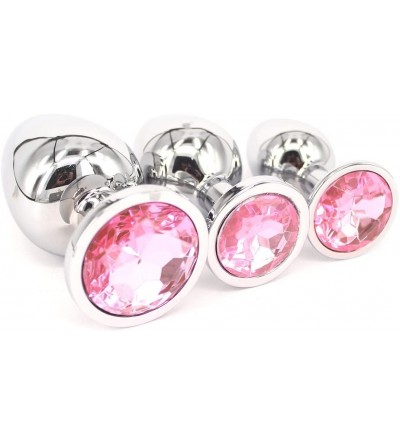 Anal Sex Toys 3 Pcs Jewelry Anal Plug Steel Metal Butt Plated Plug with Penis Condom (Pink) - Pink - C711T3CWY9X $13.76