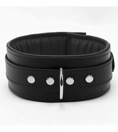 Restraints Melanie Lockable Collar Premium Latigo Leather Handmade - Black - CE18SC5GM5L $39.37