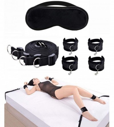 Restraints Blindfold and Under Bed Straps Fetish Sex Leather Suit of Shackles to Compel Stretch Legs SM Binding Bondage (Blac...