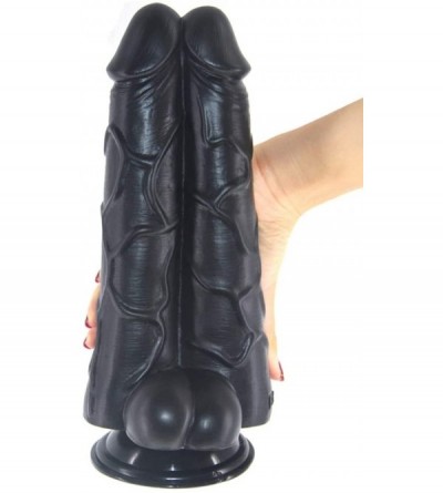 Dildos Massive Double Dildo with Suction Base Dual Dicks Big Siamese Cock Adult Sex Toy (Black) - Black - CI18YDQXQ3G $66.64