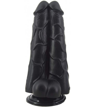 Dildos Massive Double Dildo with Suction Base Dual Dicks Big Siamese Cock Adult Sex Toy (Black) - Black - CI18YDQXQ3G $18.41