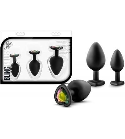 Anal Sex Toys Luxe - Anal Bling Butt Plug Heart Shape Gem Sex Toy 3 Piece Training Kit Soft Satin Silicone - Black Rainbow Ge...