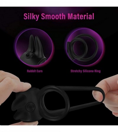 Penis Rings Penis Ring Vibrator with Rabbit Ears Double Ring 7 Vibration Modes for Men- Rechargeable Vibrating Penis Ring Cou...