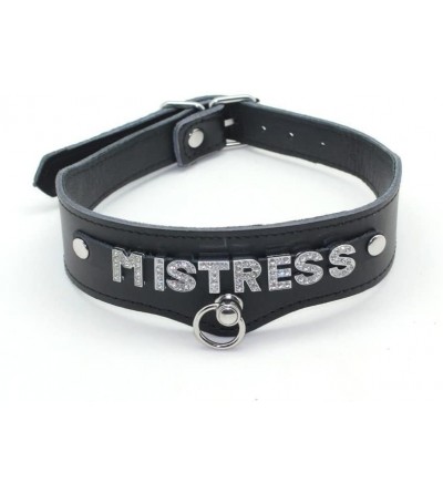 Restraints Genuine Wide Leather Collar with Diamond Decorating Word (MISTERESS) - Misteress - CV12HD18LM9 $11.01