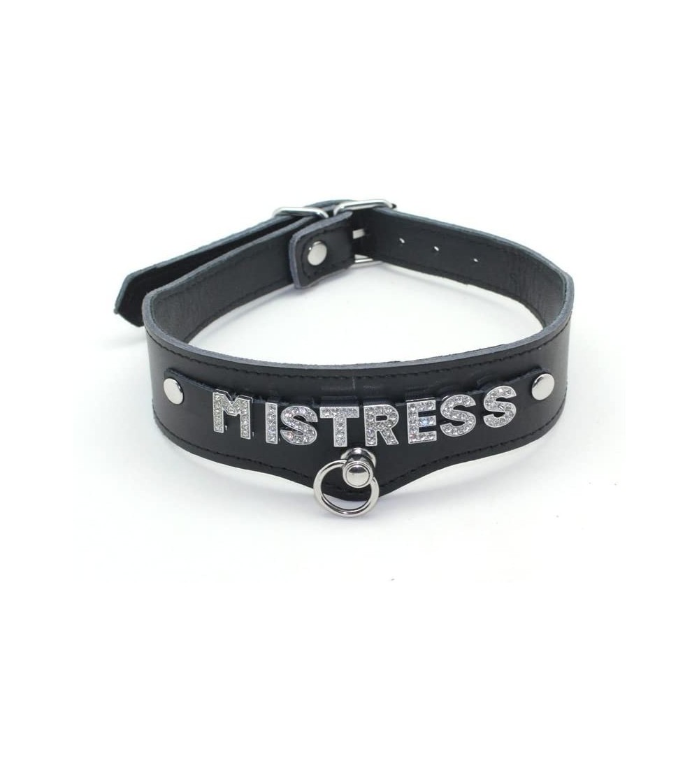 Restraints Genuine Wide Leather Collar with Diamond Decorating Word (MISTERESS) - Misteress - CV12HD18LM9 $11.01