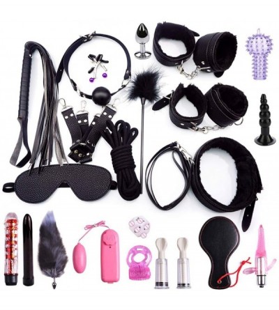 Restraints 22pc Leather Handcuffs Set Adult Bed Game Toys for Couples Getting Excited Kit Pleasure Toys for Men Women - Black...