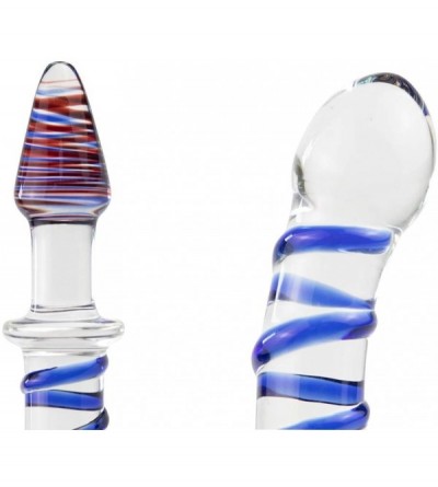 Dildos Glass Dildo- Crystal Double Ended Pleasure Wand Penis Blue Realistic Spiral Anal Butt Plug for G-spot Stimulation - CO...