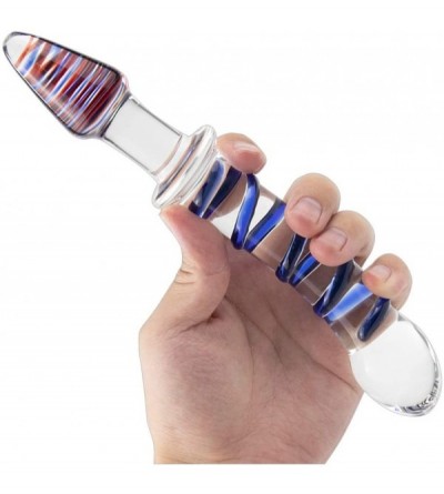 Dildos Glass Dildo- Crystal Double Ended Pleasure Wand Penis Blue Realistic Spiral Anal Butt Plug for G-spot Stimulation - CO...