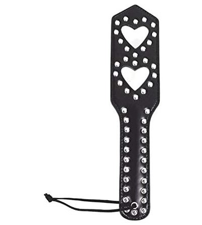 Restraints Black Leather Heart Shaped Hollow Hand Spanking Paddle with Nail Flirting Sex Toy - Black - CW12MXL4KYZ $22.42