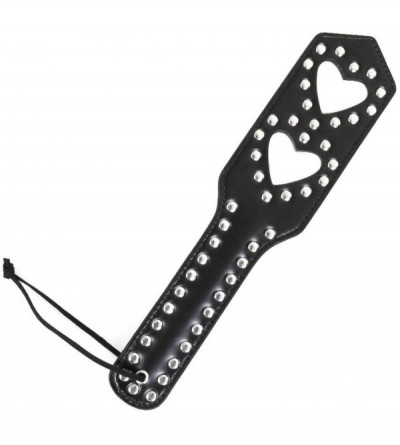Restraints Black Leather Heart Shaped Hollow Hand Spanking Paddle with Nail Flirting Sex Toy - Black - CW12MXL4KYZ $8.37