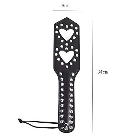 Restraints Black Leather Heart Shaped Hollow Hand Spanking Paddle with Nail Flirting Sex Toy - Black - CW12MXL4KYZ $8.37