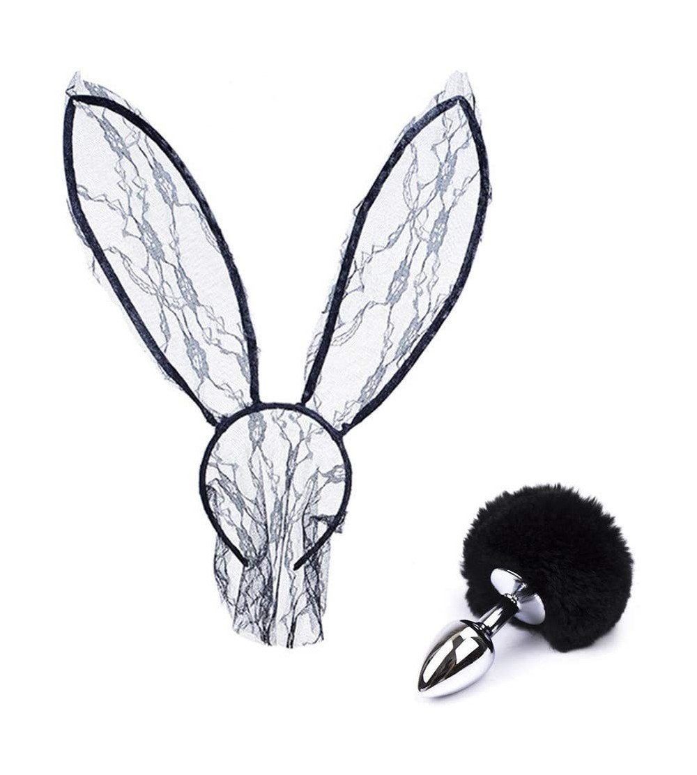 Anal Sex Toys 2 Pack Bunny Girl set Animals Lace Rabbit Mask Veil Ears Headband Headwear Fox Tail Party Halloween Prop - 5 - ...