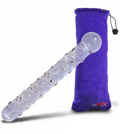 Dildos Dildo 8 inch Bumpy Glass Wand Beaded Tip Purple Bundle with Premium Padded Pouch - Purple - CY11F8GN2S5 $15.69
