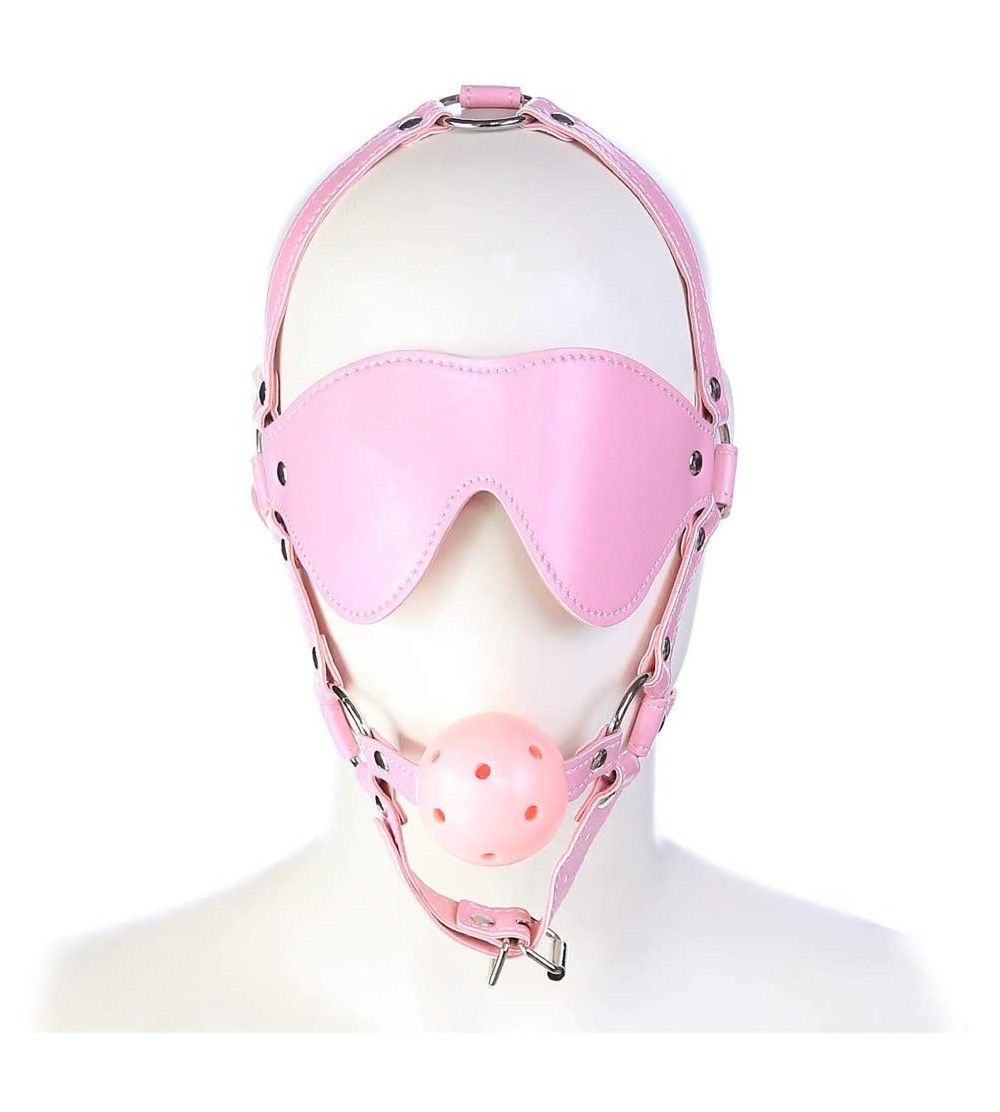 Gags & Muzzles Hollow Mouth Ball Leather Harness Blindfolded Creative Mouth Plug - Pink-hollow mouthball - C2196DK66RA $17.80