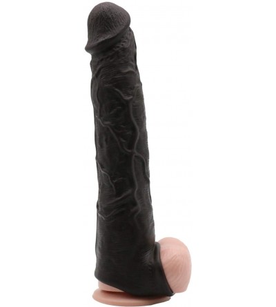 Pumps & Enlargers 11.5 in. Black Silicone penile Condom Lifelike Fantasy Sex Male Chastity Toys Lengthen Cock Sleeves Dick Re...