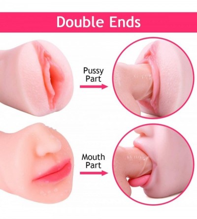 Male Masturbators Cyberskin Male Masturbators Pocket Pussy 3D Textured Vagina and Mouth Double Ends for Oral Blow Job Masurba...