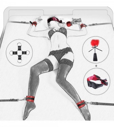 Restraints Bondage Kit with Under Mattress Restraint Straps- BDSM Sex Toys Set Satin Blindfold Feather Tickler & Handcuffs An...