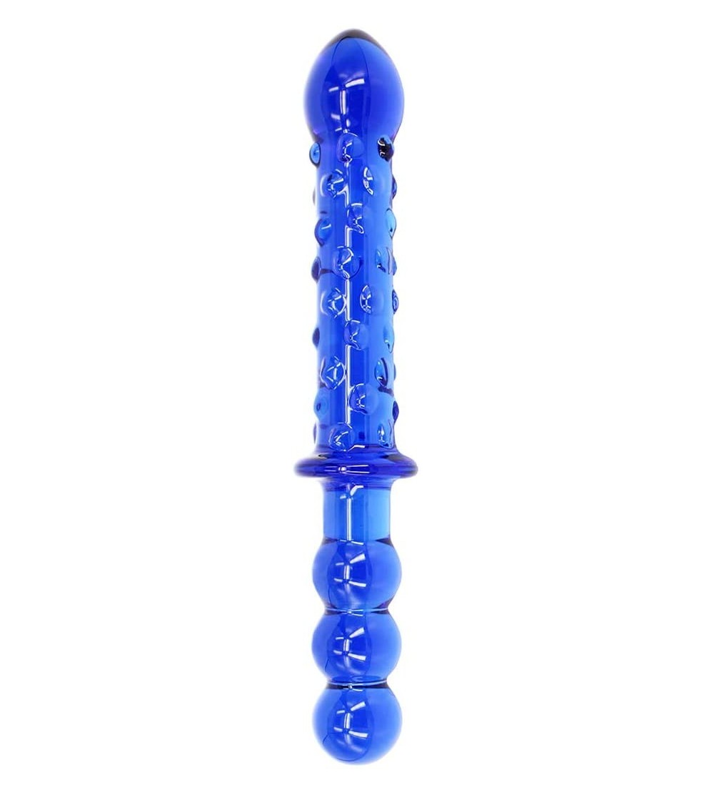 Dildos 9 Inches Double Head Glass Dildo Anal Butt Plug- Blue - CC122L06CNH $10.11