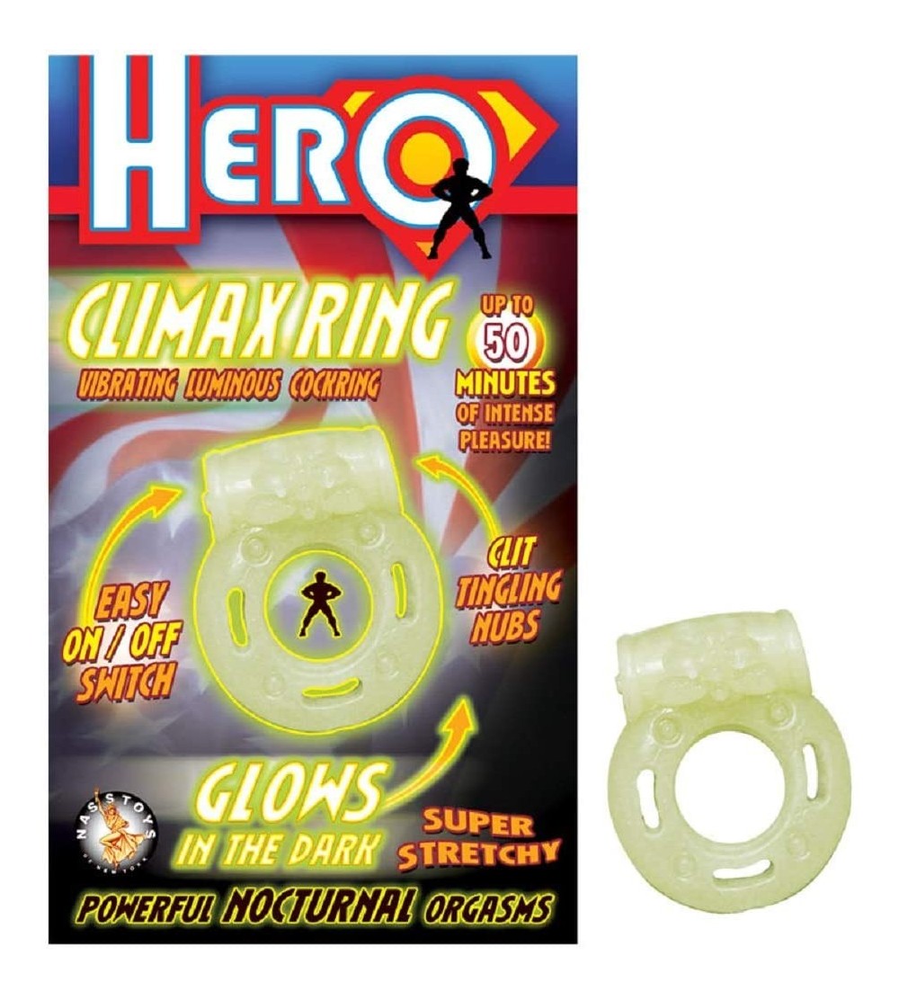 Penis Rings Hero Glow in The Dark Vibrating Climax Ring with Free Bottle of Adult Toy Cleaner - CH18H5KUGD0 $11.61