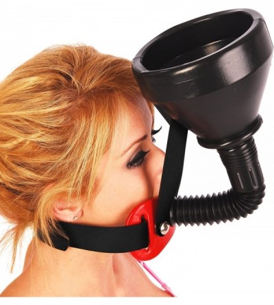 Gags & Muzzles The Original - Funnel Gag - Latrine - Beer Bong (Black Leather - Red Coated Pad) - Black Leather - Red Coated ...