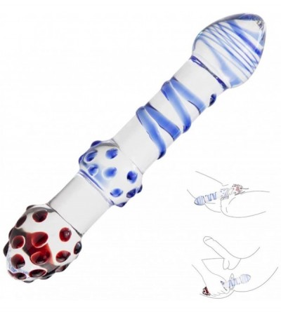 Anal Sex Toys Glass Anal Plug- Crystal Double-Ended Dildo Pleasure Wand with Raised Swirl Texture Mushroom Tip and Particles-...