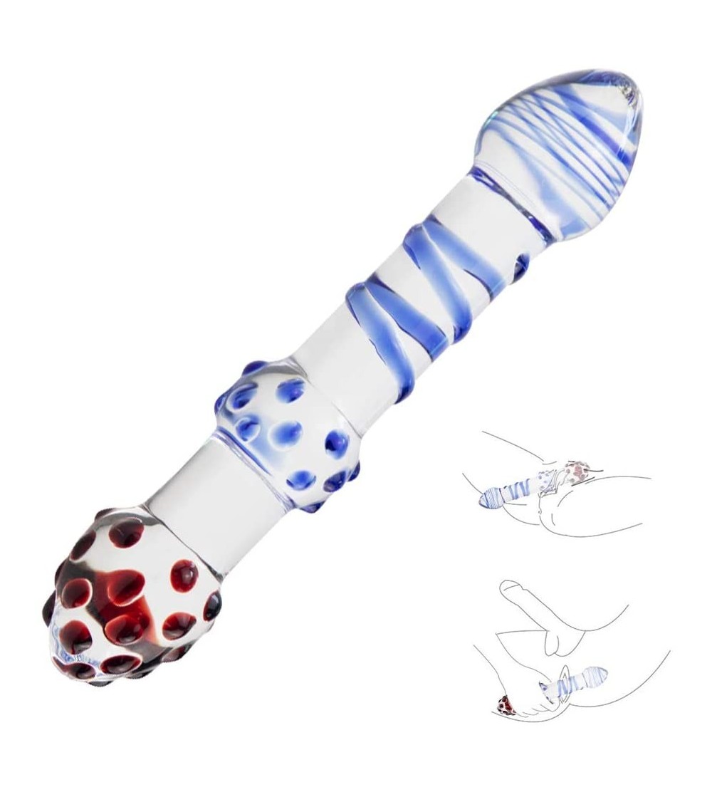 Anal Sex Toys Glass Anal Plug- Crystal Double-Ended Dildo Pleasure Wand with Raised Swirl Texture Mushroom Tip and Particles-...