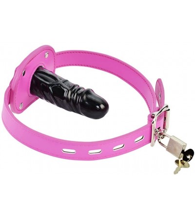 Gags & Muzzles Leather Lockable Ball Gag w/Lock Bondage Fetish Restraint Slave Roleplay Gimp 4 (Hot Pink- Long) - Hot Pink - ...