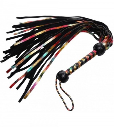 Paddles, Whips & Ticklers Rainbow Leather Flogger- Black - CE11FAVUJL5 $24.97