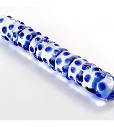 Dildos Dildo 7 inch Beaded Blue Glass Wand Bundle with Premium Padded Pouch - Blue - CJ11UYWDMS3 $13.80