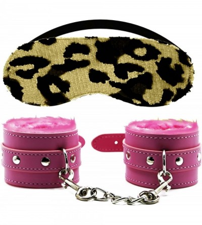 Restraints Soft Leather Cuffs and Eye Mask for Male Female Couples - Pink - CT12NZBISRW $6.01