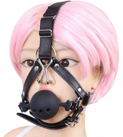Gags & Muzzles Silicone Mouth Gag Buckle Hood Mask Head Bondage Restraints Fetish Mask with Adjustable Strap for Men Women Si...