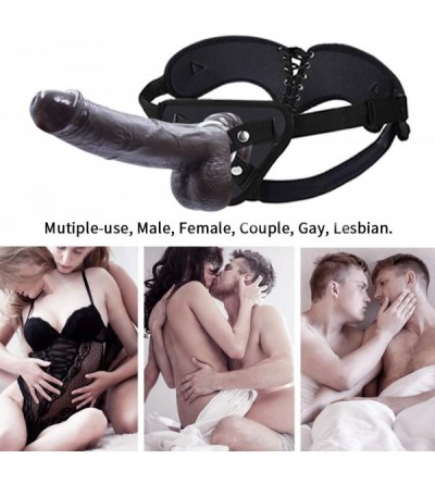 Dildos Strap-on Dildo Realistic Silicone Dildo with Wearable Sex Harness for Couple Pegging Women Lesbian Sex Fun- 7.6'' (Bla...