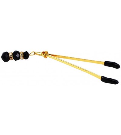 Nipple Toys Elite Nipple Clamps- Gold Color with Black Pendant - CK18R8W0IXA $11.57